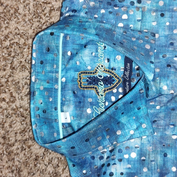 Luciano Visconti Abstract Dot Patterned Button-down Shirt Blue Silver L - Picture 7 of 15